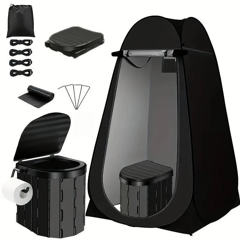 2pcs/1Set Outdoor Shower Tent and Portable Camping Toilet with Stand Shower Tent and Foldable Warm Fishing Shelter Changing Tent - Image 2