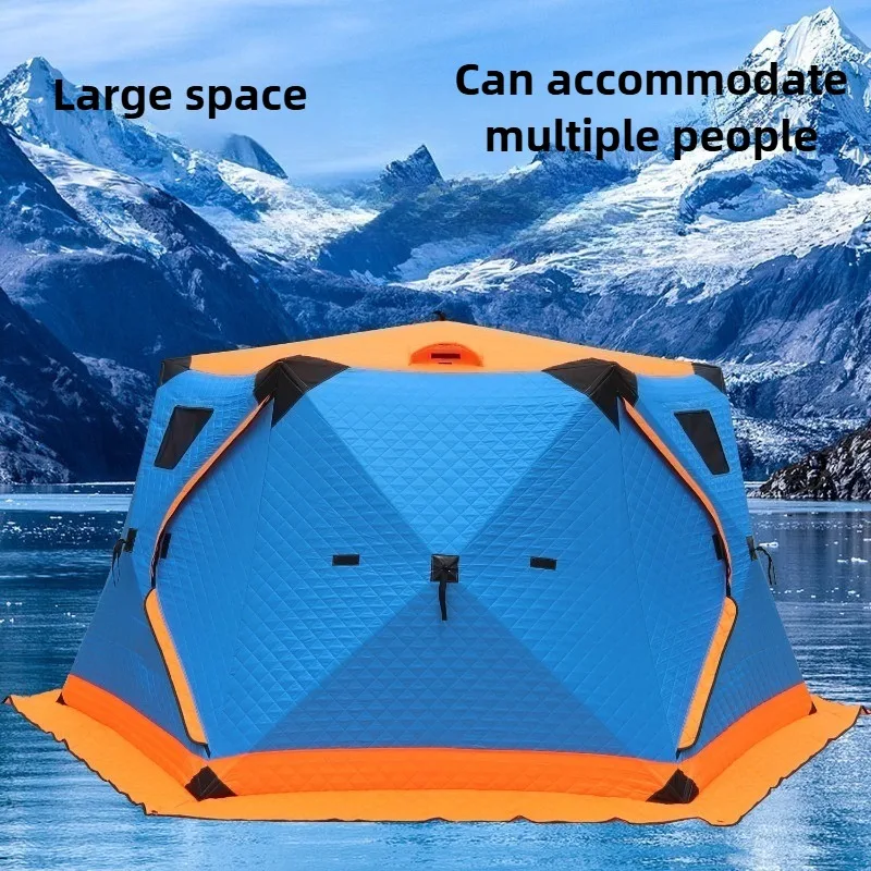 Hexagonal Cotton-padded Tent Keep Warm Ice Fishing Camp Tent Winter Fishing Tents Wind Snow Resistant Travel Camping Equipment - Image 2
