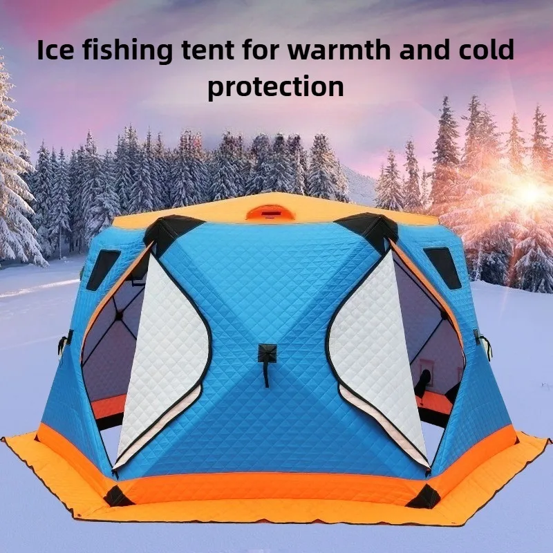 Hexagonal Cotton-padded Tent Keep Warm Ice Fishing Camp Tent Winter Fishing Tents Wind Snow Resistant Travel Camping Equipment